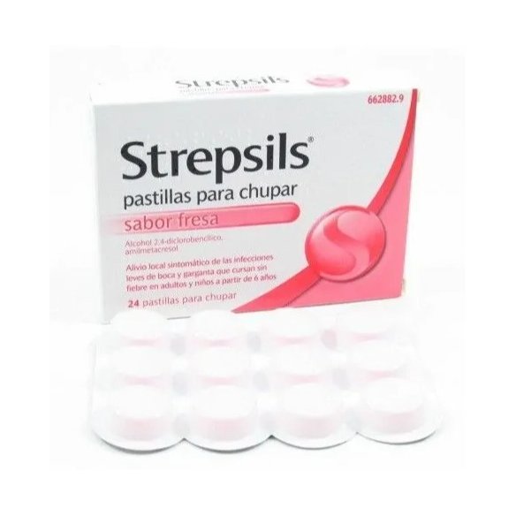 STREPSILS 24 PASTILLAS PARA CHUPAR (SABOR FRESA)