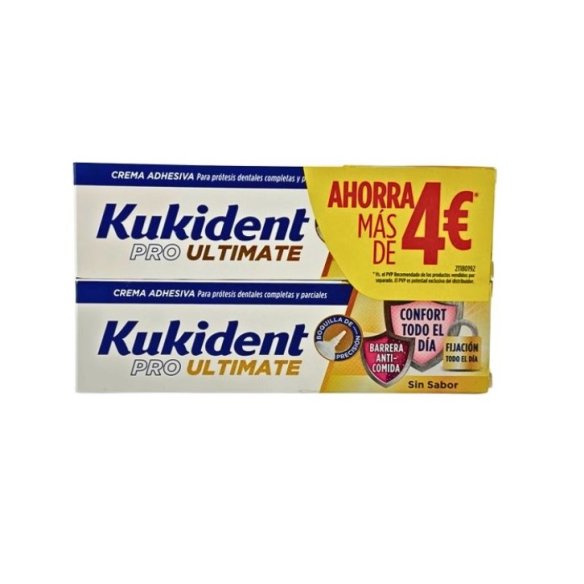 Kukident PRO ULTIMATE Barrera anticomida Confort y fijación todo el día Sin sabor 2 x 40 gr