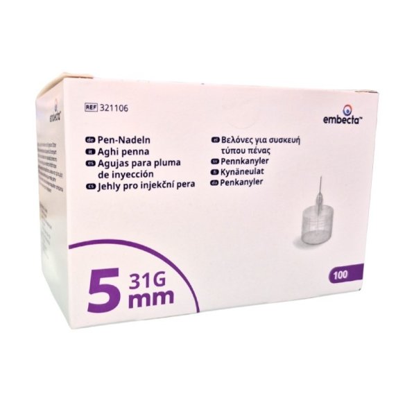 AGUJA ESTERIL EMBECTA PARA PLUMAS 31G (0.25 MM X 5 MM) 100 unidades