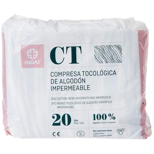 Compresa tocológica de algodón. 20 unidades