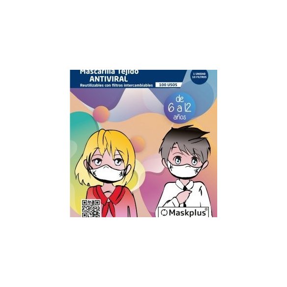 MASCARILLA MASKPLUS AZUL INF 6-12 AÑOS 10 FILTROS