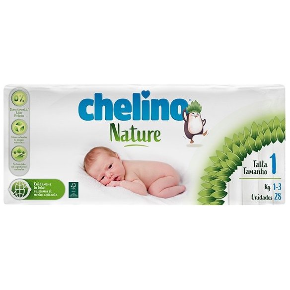 Pañal Chelino® Nature. Talla 1. Prematuro de 1 kg. a 3 kg. 28 unidades
