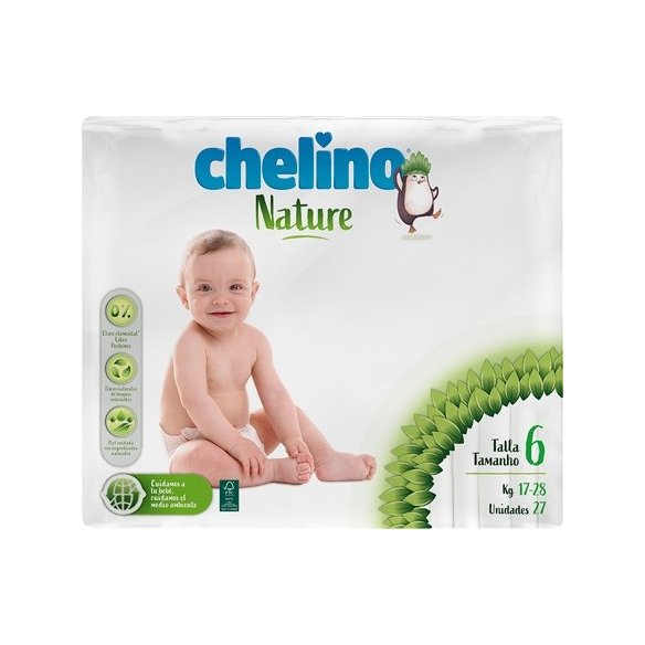 Pañal Chelino® Nature. Talla 6. Junior de 17 kg. a 28 kg. 27 unidades