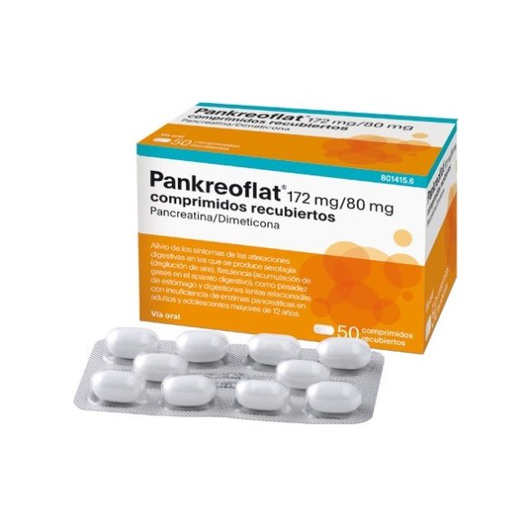 PANKREOFLAT 172 MG/80 MG 50 COMPRIMIDOS RECUBIERTOS