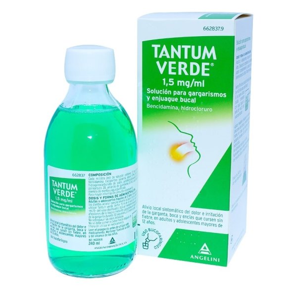 TANTUM VERDE 1,5 MG/ML SOLUCION PARA GARGARISMOS Y ENJUAGUE BUCAL 1 FRASCO 240 ML
