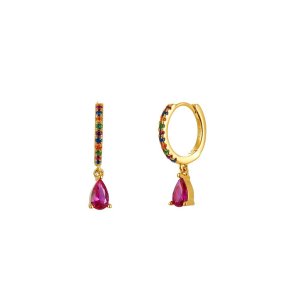 BOTICOS PENDIENTE ARO MULTI LLUVIA-FUCSIA