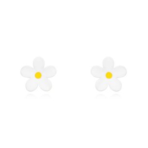 BOTICOS PENDIENTE FLOR ENAMEL BLANCO