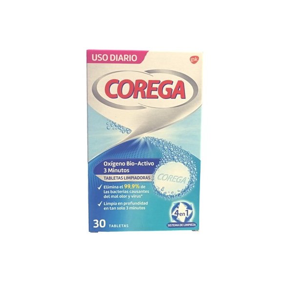 COREGA Limpiador para dentadura postiza Oxígeno Bio-Activo 3 min 30 tabs
