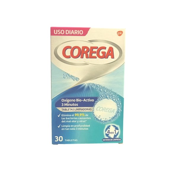 COREGA Limpiador para dentadura postiza Oxígeno Bio-Activo 3 min 30 tabs